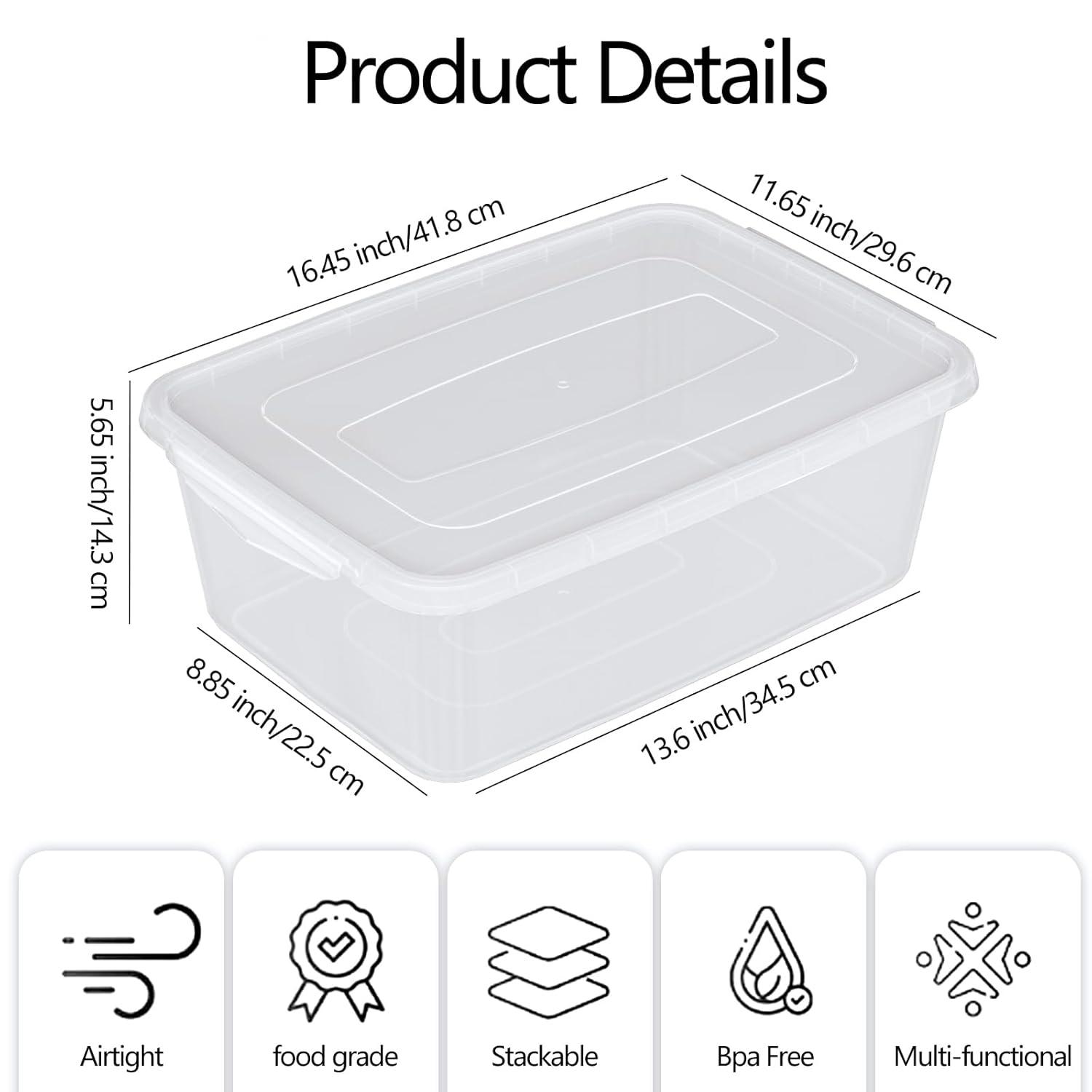 Zopnny 2-Pack Plastic Containers Box with Latching Lid, Stackable Nestable Storage Bins, Clear Pizza Dough Proofing Box, 16 Quart