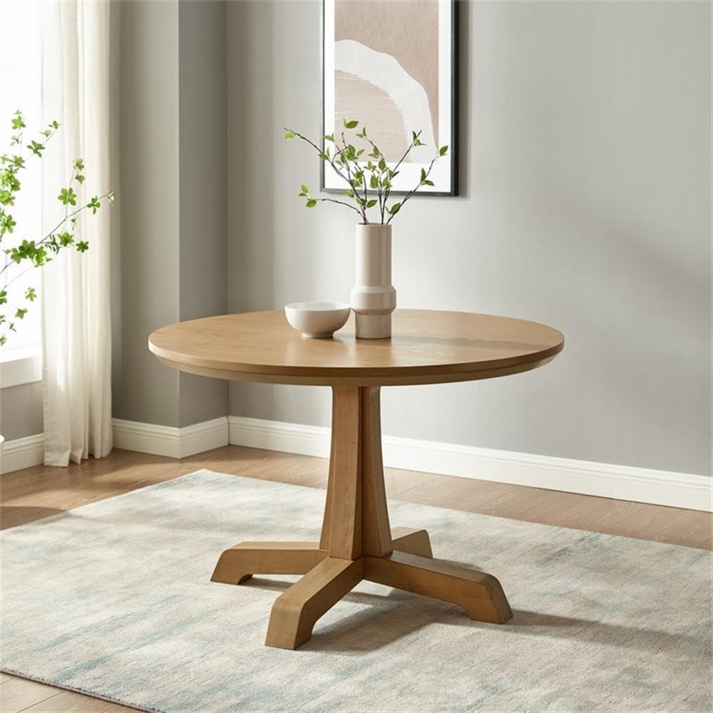 Pemberly Row 48" Wood Round Dining Table with Pedestal Base - Rustic Oak