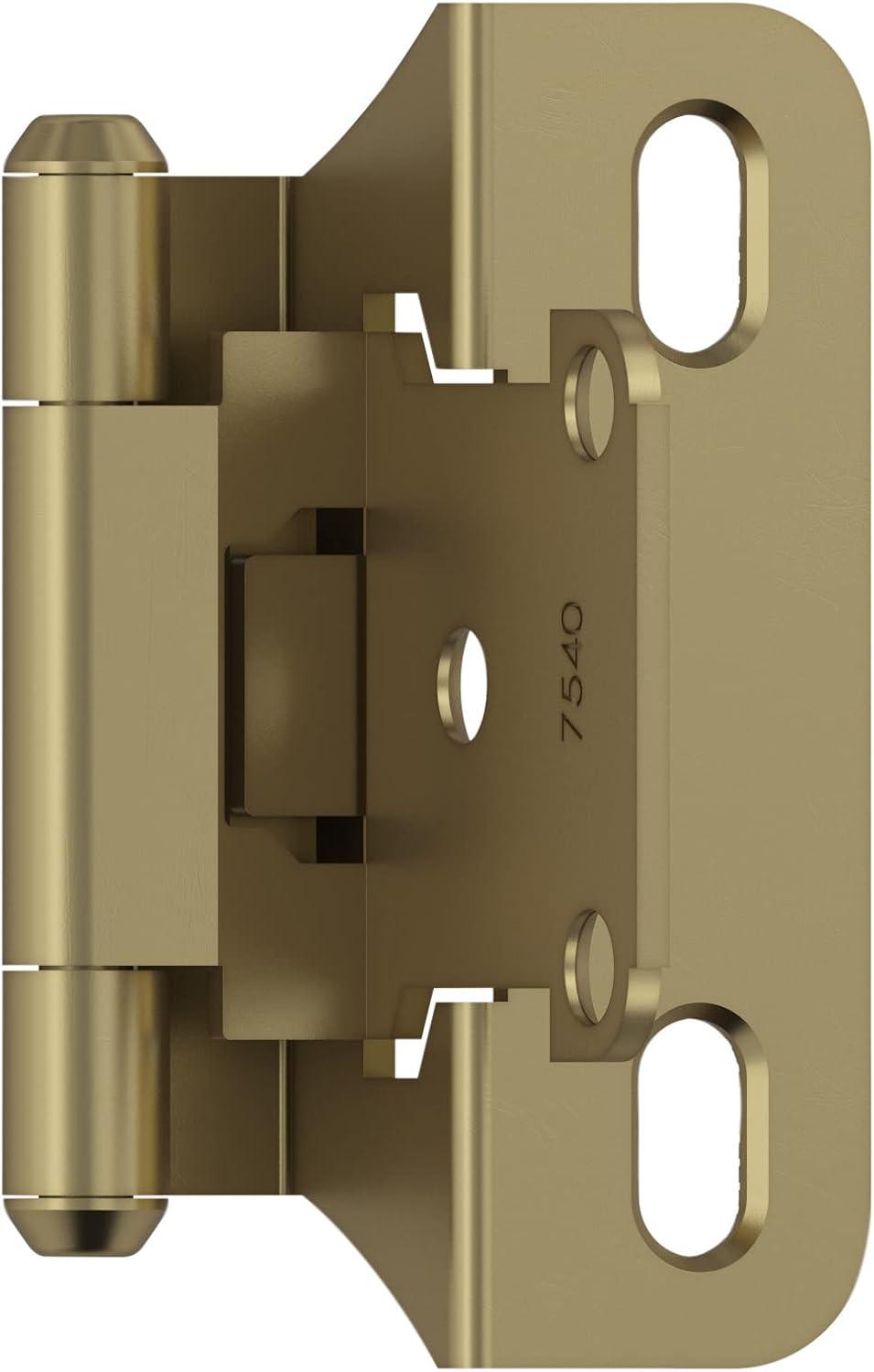 Golden Champagne 1/4 in (6 mm) Overlay Self Closing, Partial Wrap Cabinet Hinge (2-Pack)