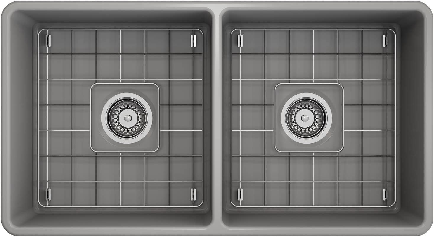 Matte Gray Fireclay Double Bowl Farmhouse Kitchen Sink