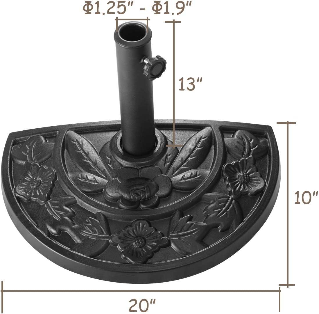 Canddidliike Patio Umbrella Base, 20 inch Outdoor Patio Half Round Umbrella Base, Black