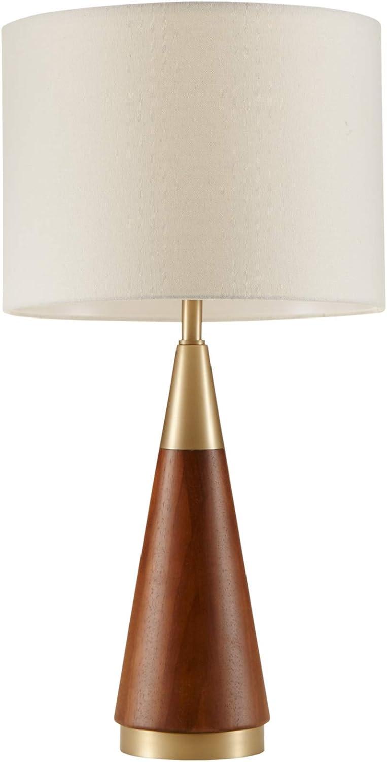 Gold and Brown Mid Century Modern Table Lamp with White Shade