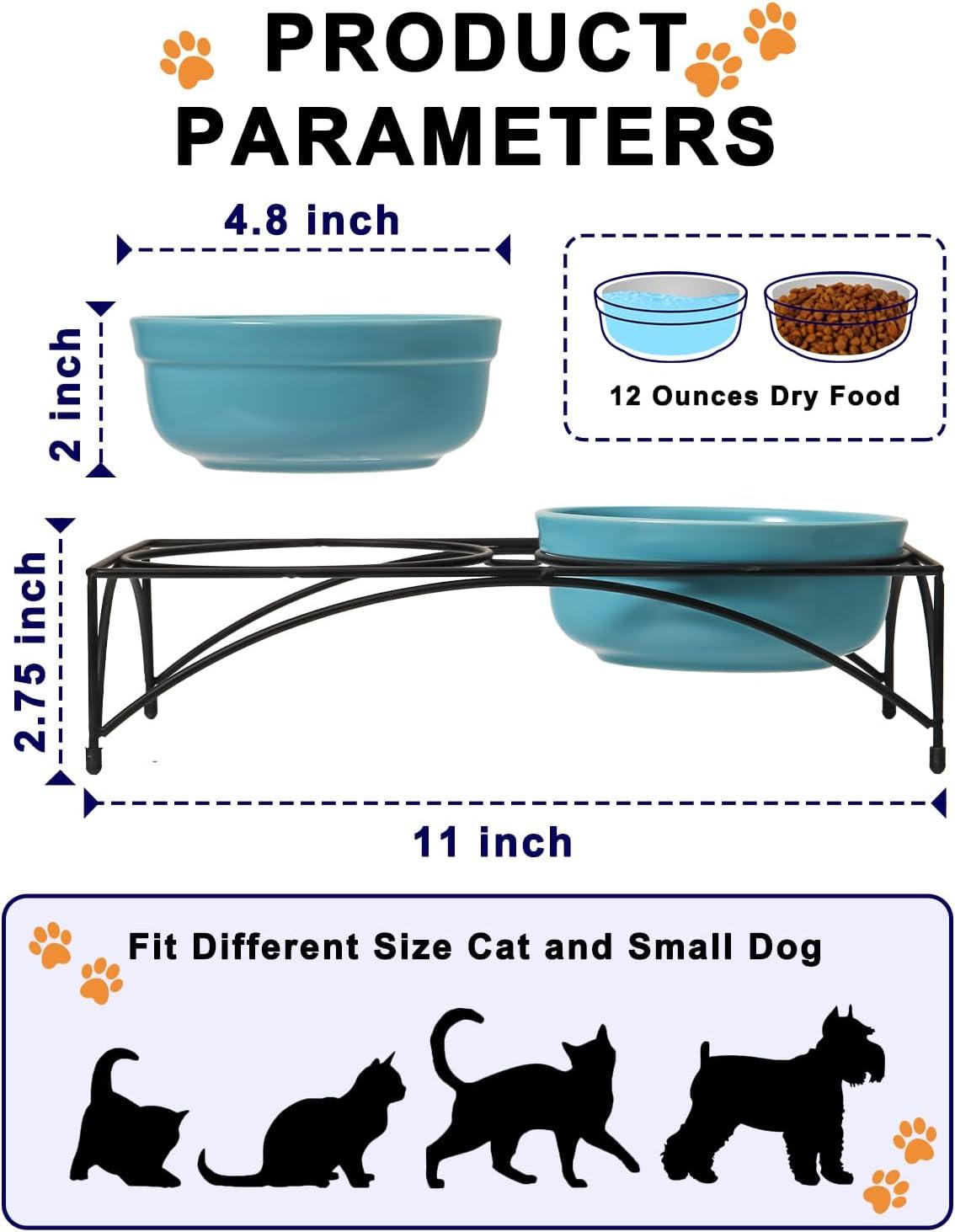 Turquoise Ceramic Elevated Pet Bowls with Metal Stand