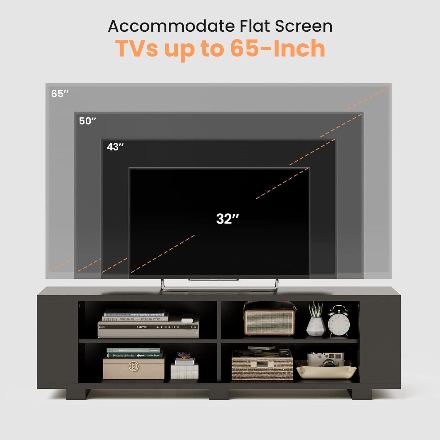 Black MDF TV Stand with Adjustable Shelves for 65" TVs