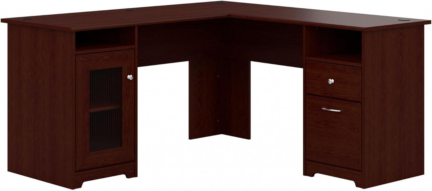 Bush Furniture Cabot 60" L Desk and Hutch with Storage, Harvest Cherry
