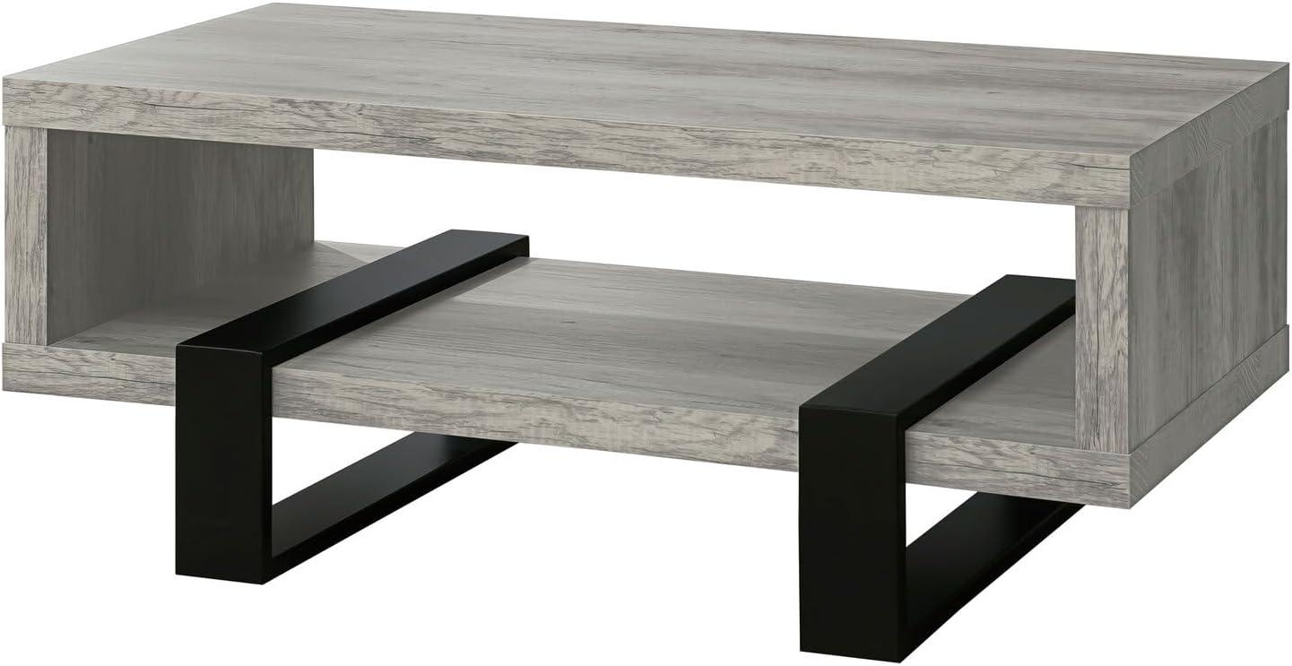 Gray Driftwood and Black Rectangular Wood Coffee Table