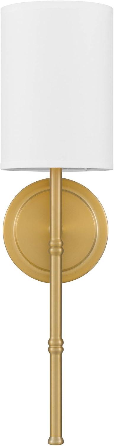 Dorsett Aged Brass Dimmable Wall Sconce with White Fabric Shade