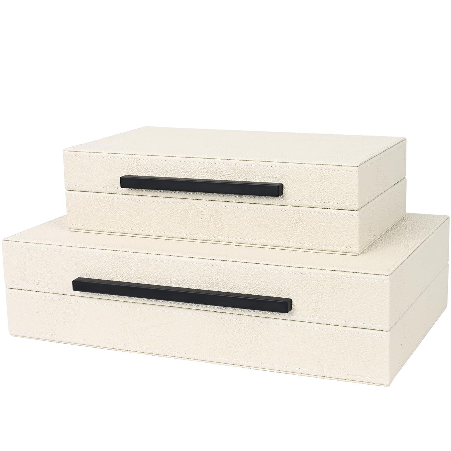 Faux  Leather Decorative Jewelry Storage Nesting Organizer Boxes with Lids Gold Handle Set of 3, Black