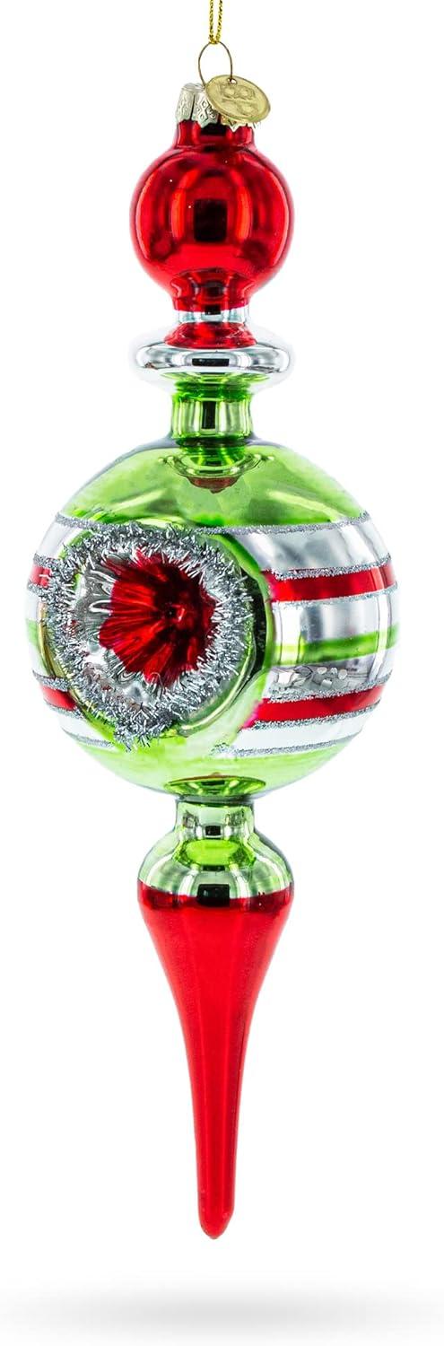 Vintage-Inspired Multicolored Finial Blown Glass Christmas Ornament