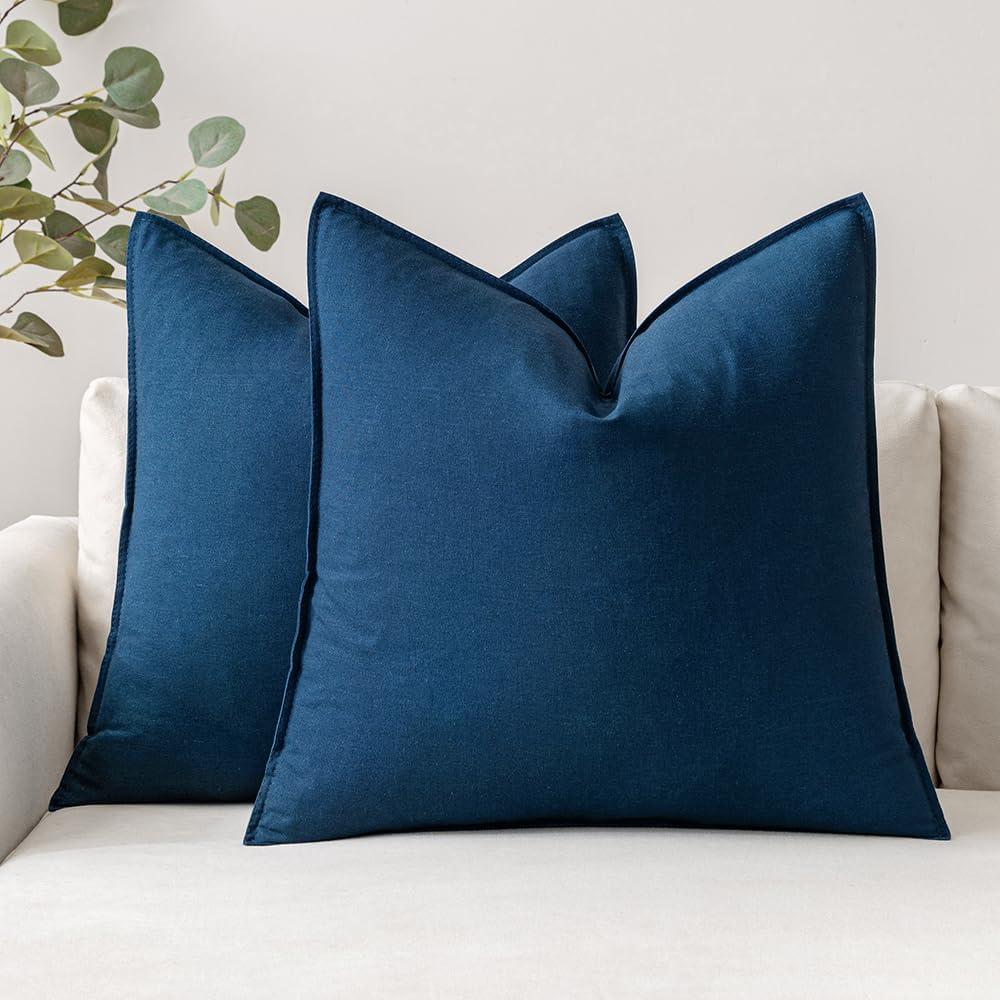 MIULEE Pack of 2 Decorative Linen Pillow Covers 20x20 Inch Navy Blue Farmhouse Soild Neutral Throw Pillow Covers Soft Accent Decorative Pillowcases Home Decors for Couch Sofa Bed Living Room