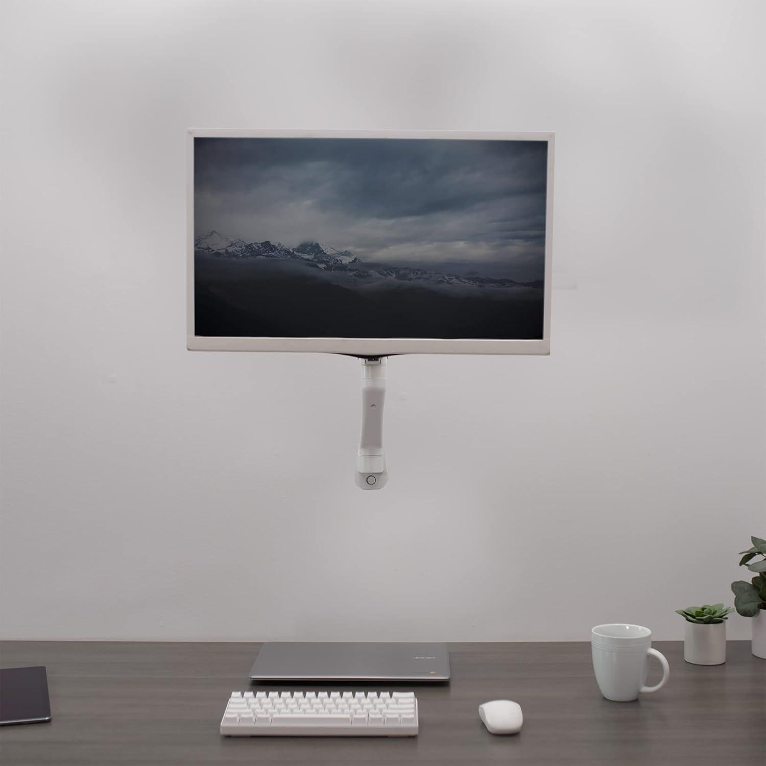 White Pneumatic Arm Single Monitor Wall Mount