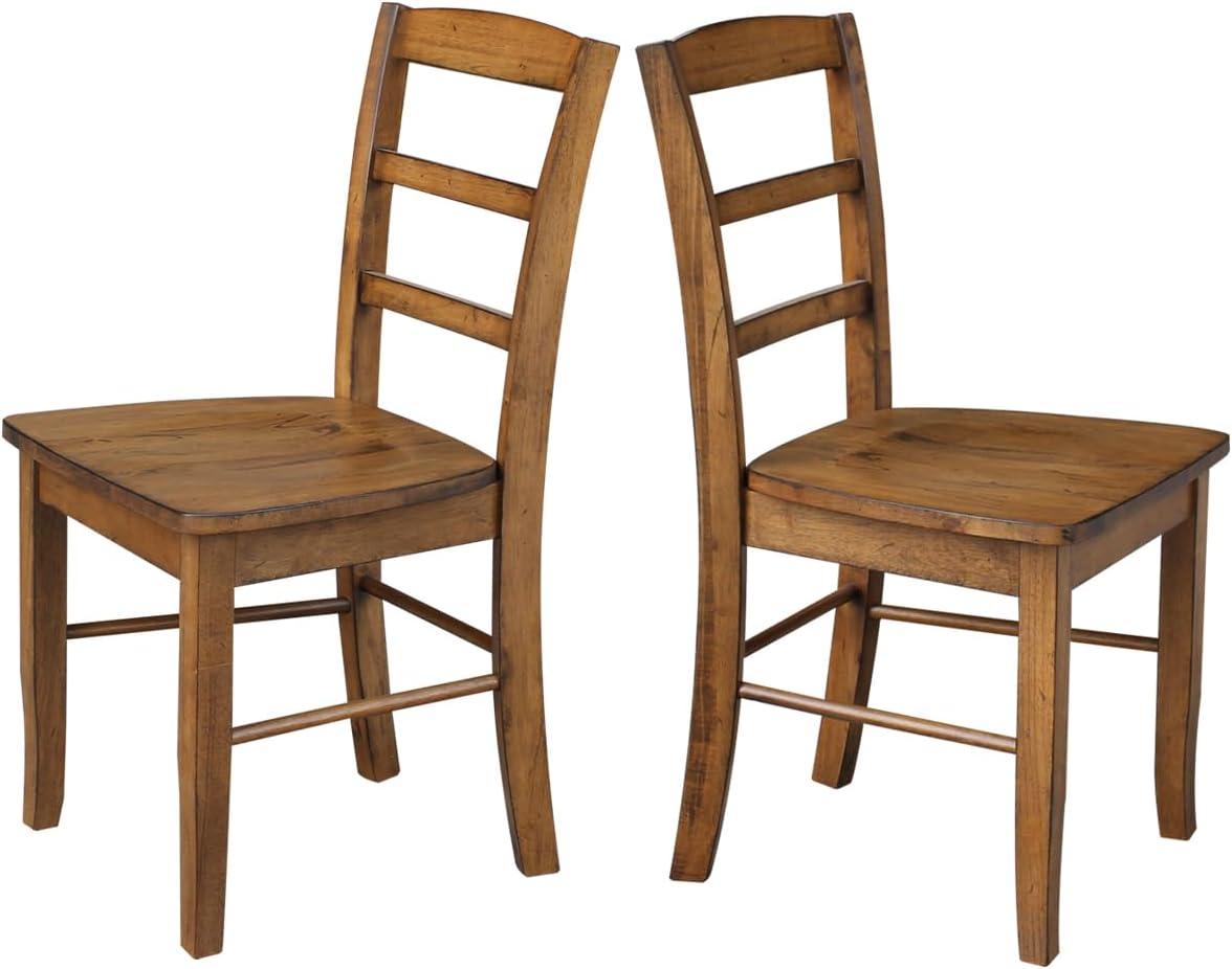 Set of 2 Madrid Ladderback Chairs Pecan - International Concepts: Solid Wood, Armless, Kitchen Seating