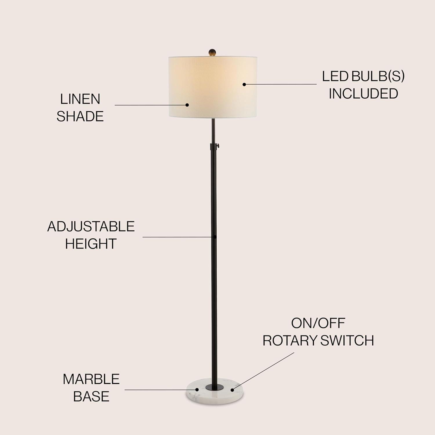 June Contemporary Adjustable 66" Oil-Rubbed Bronze Floor Lamp with White Linen Shade