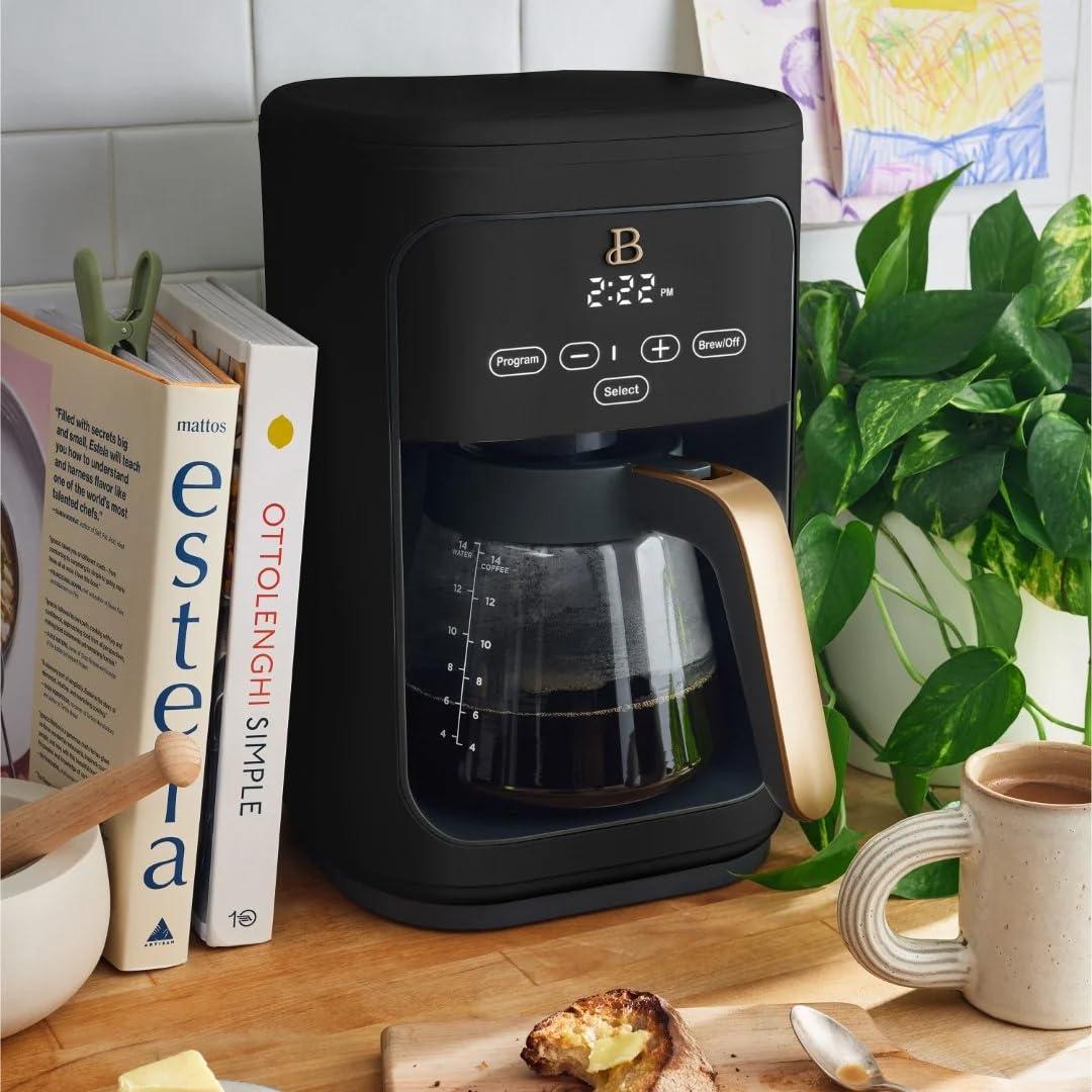 Beautiful 14-Cup Programmable Drip Coffee Maker with Touch-Activated Display, Oyster Grey by Drew Barrymore