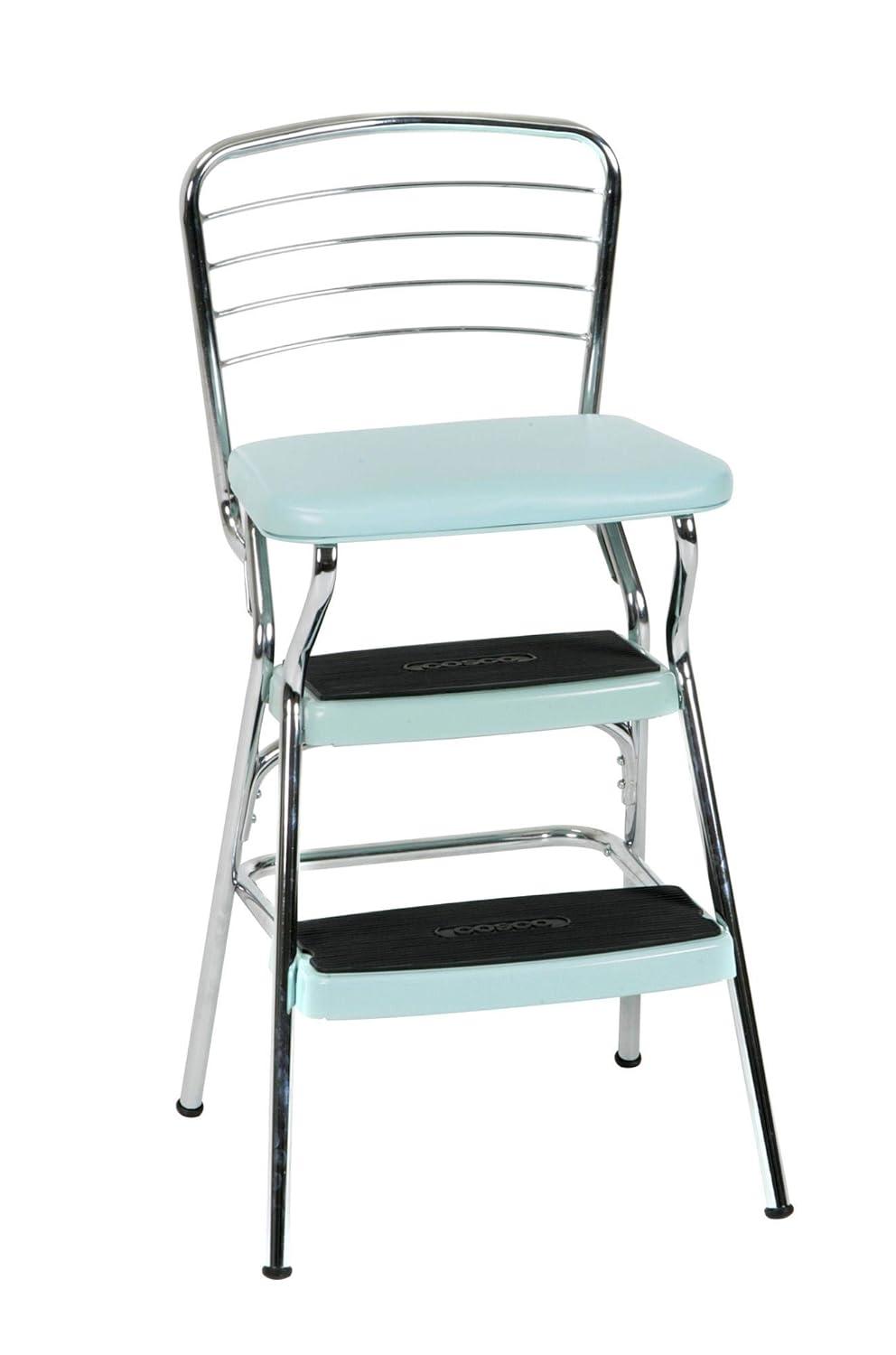 Stylaire Steel Retro Chair + Step Stool with Flip-Up Vinyl Seat