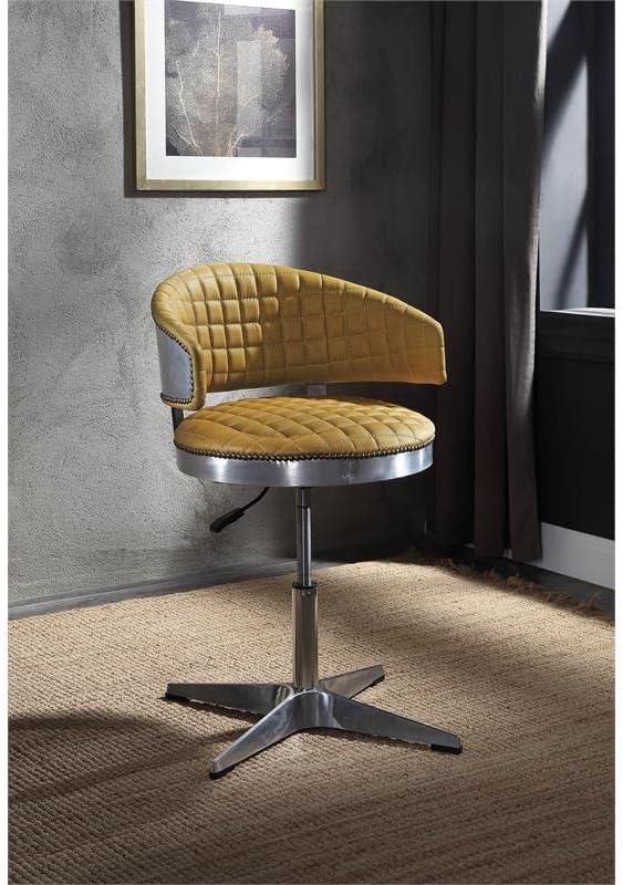 24" Brancaster Turmeric Leather Accent Chair with Swivel & Chrome Base - Acme Furniture