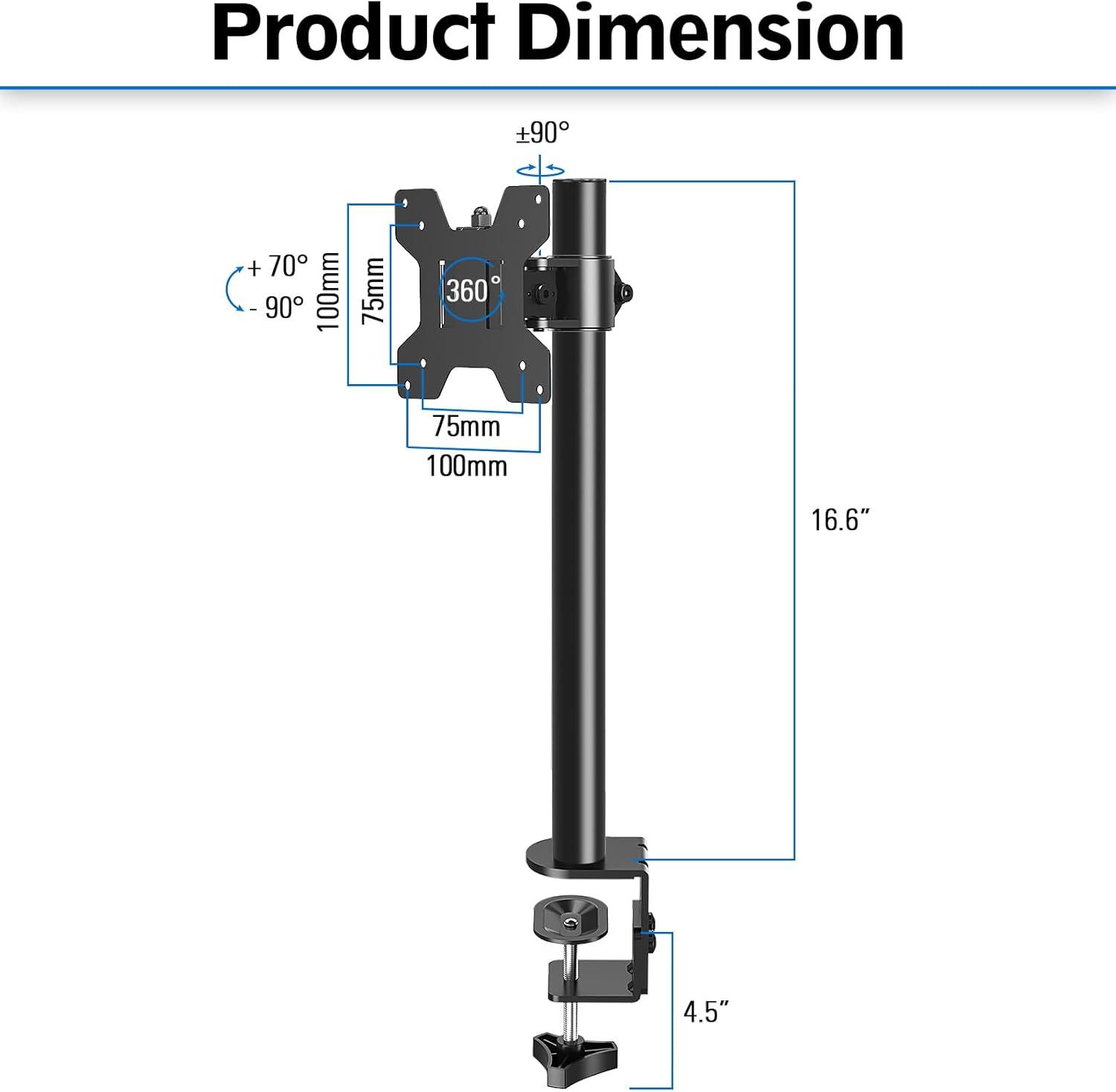 Adjustable Black Steel Single Monitor Desk Mount for 13-32 Inch Screens