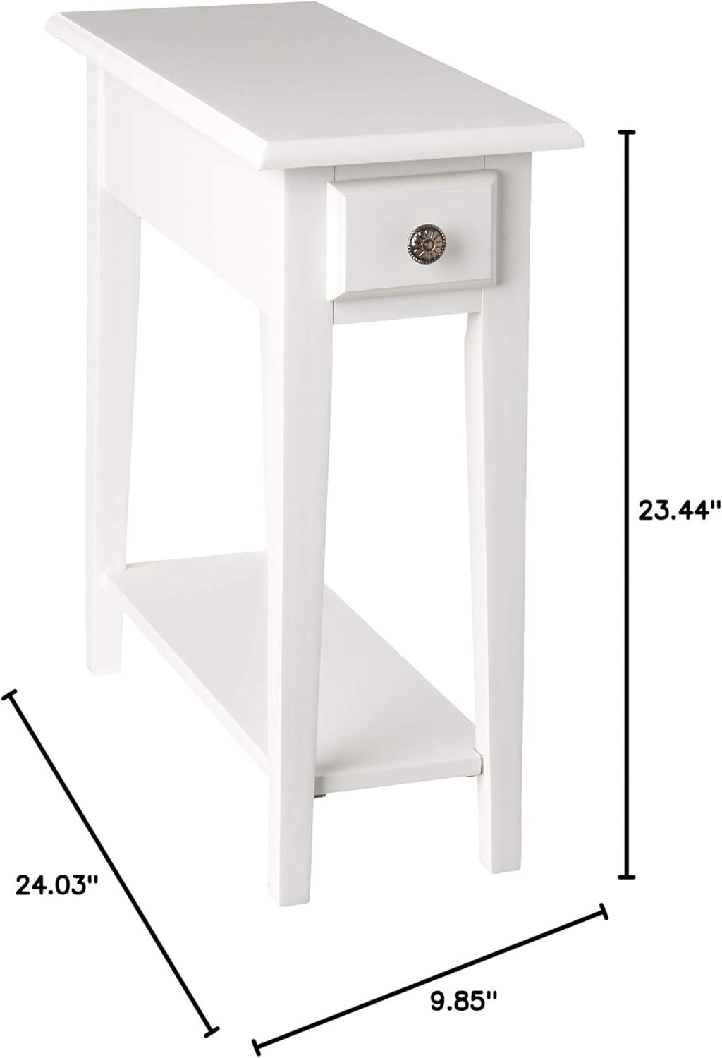 Off-White Wood Narrow Side Table with Drawer and Shelf