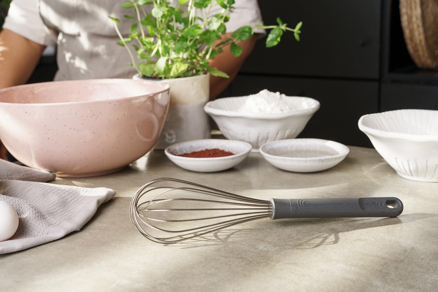 Large Beluga Grey Stainless Steel Balloon Whisk with Wheatstraw Handle