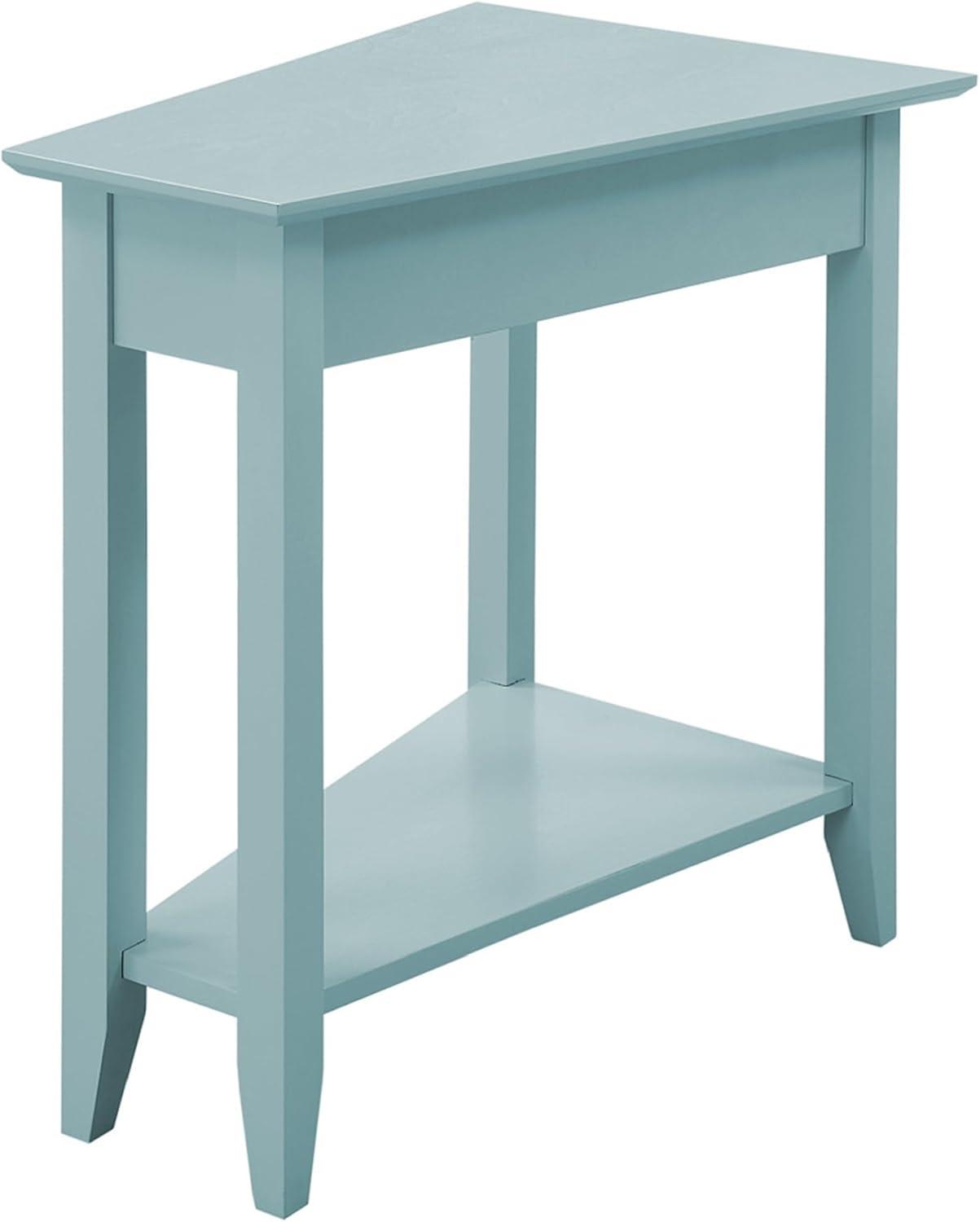 Triangular Birch Wood Wedge End Table in Sea Foam Blue