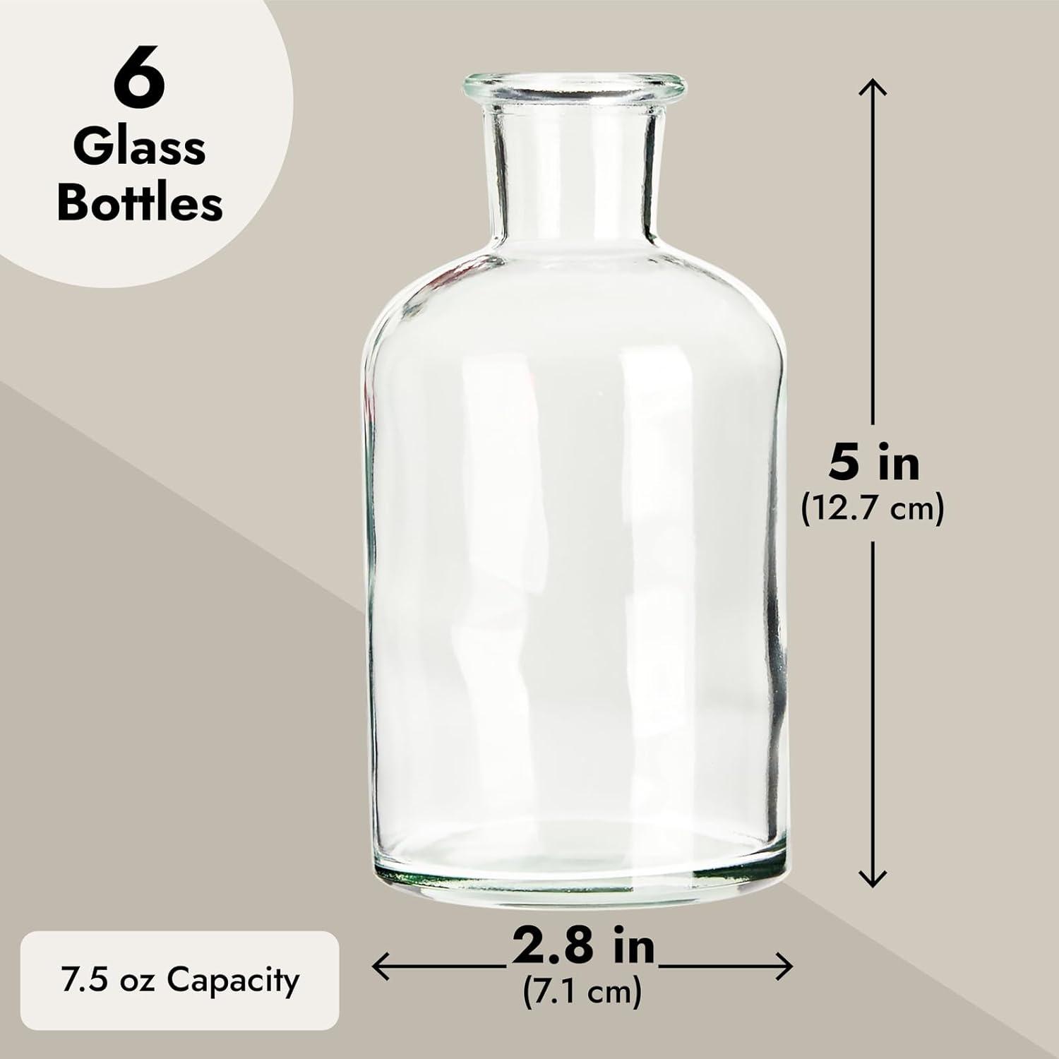 Juvale Farmlyn Creek 6-Pack Small Clear Vases for Centerpieces, Glass Jars for Stems, Flower Buds, Home Décor (2.8x5 In)