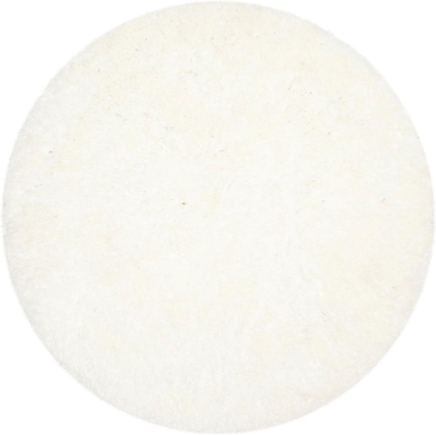 Ivory Round Tufted Sheepskin Shag Rug, 7' Diameter