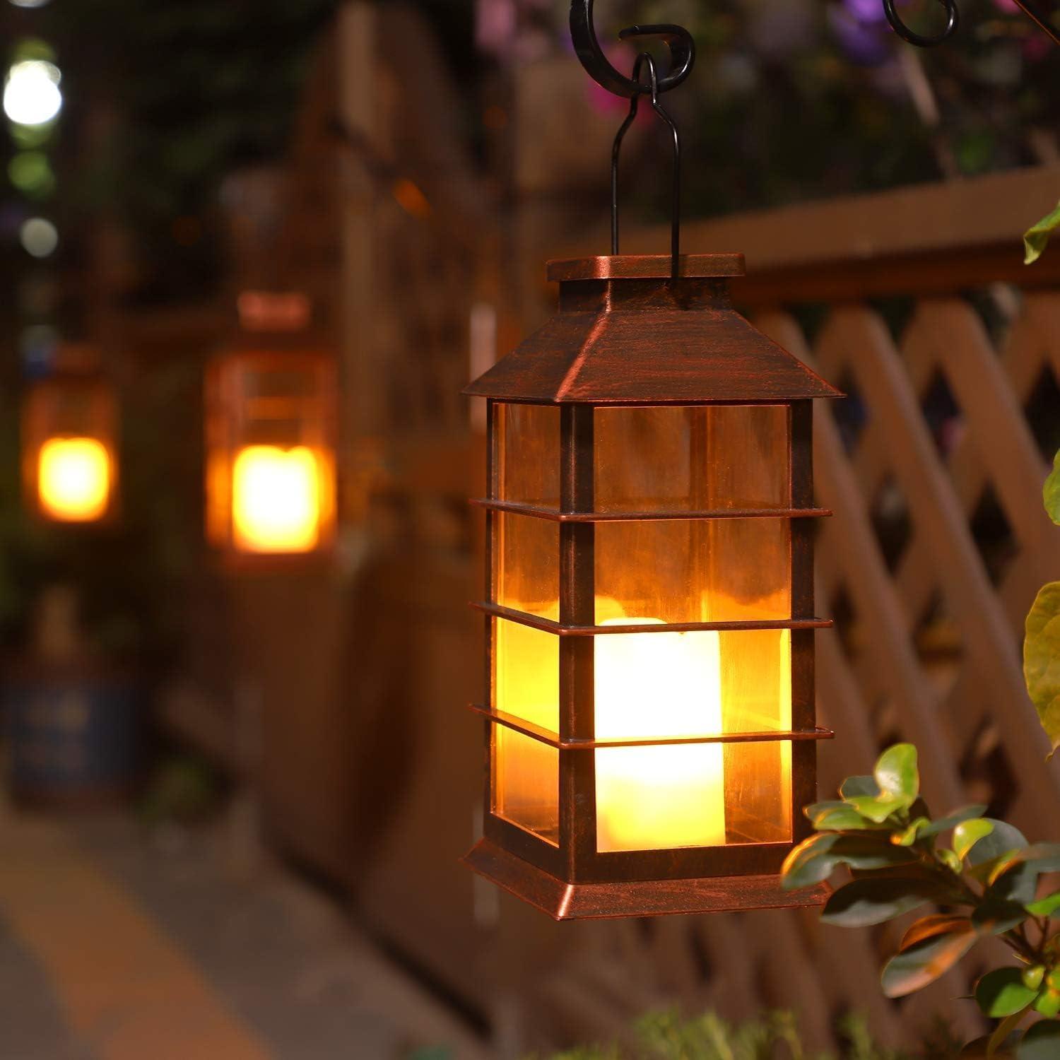 2 Pack Christmas MSF2 Lantern,Outdoor Garden Hanging Lantern-Waterproof Lanterns Plastic Flickering Flameless Candle Mission Lights for Christmas Table, Outdoor, Party Decorative (Bronze)