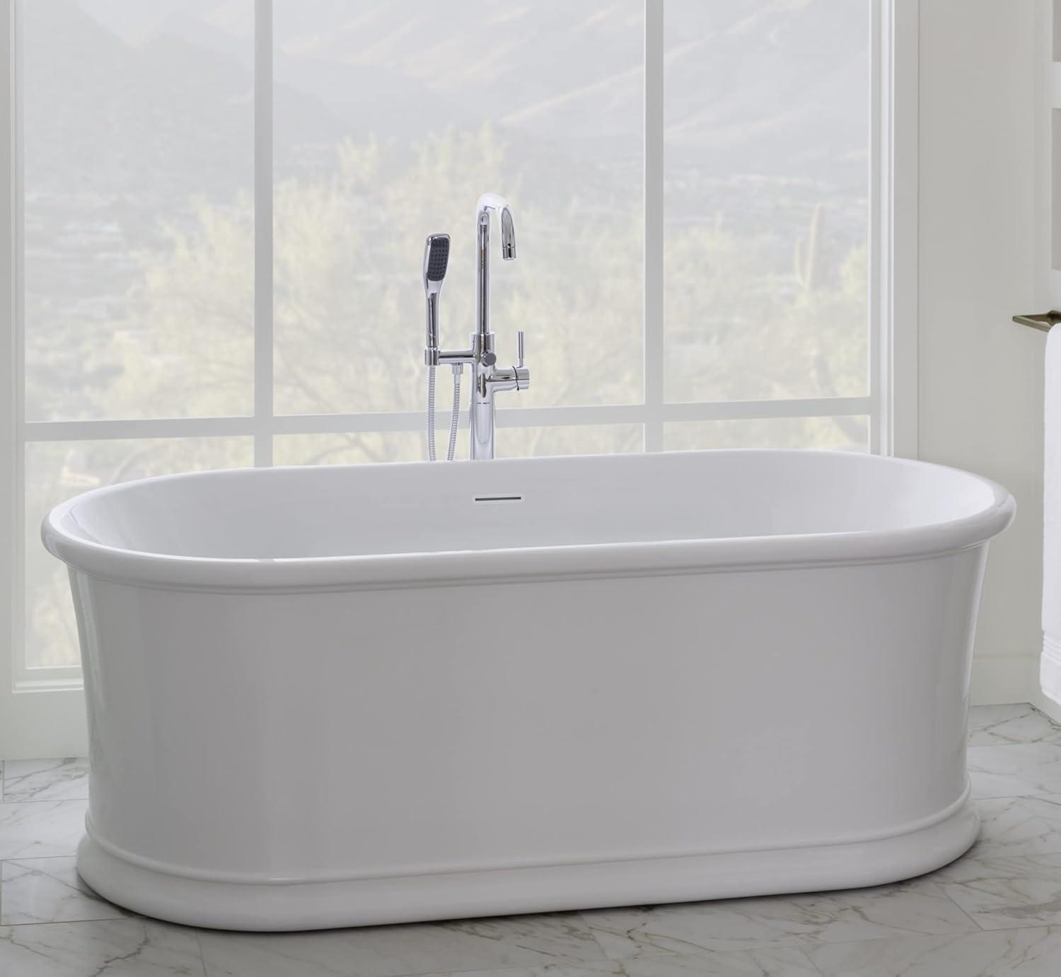 66-Inch White Acrylic Free Standing Oval Soaking Tub