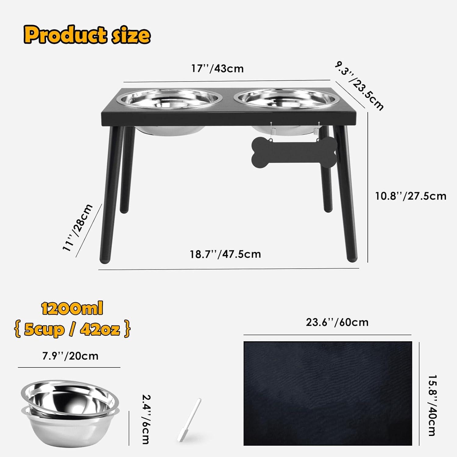 SHAINFUN Metal Raised Dog Bowl Stand for Large Dogs, Stronger Elevated Dog Bowls with Sprill Proof Mat, Dog Food & Water Bowls 10" Tall Dog Feeder