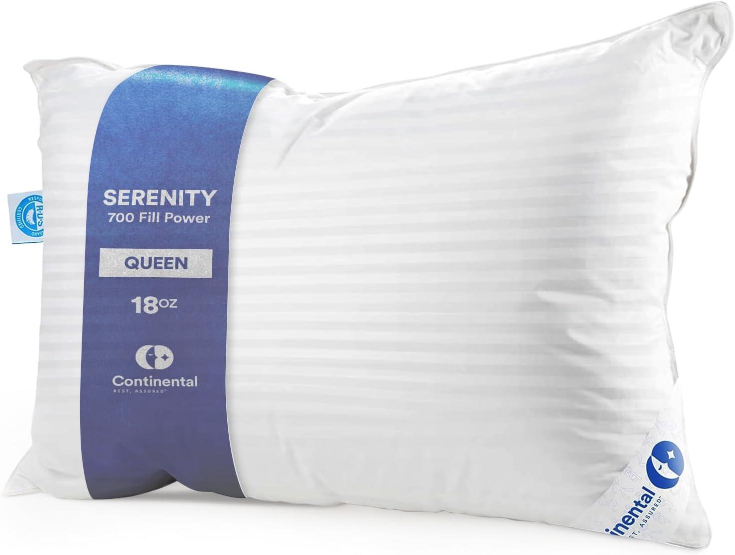 ContinentalBedding 700 Fill Power 100% White Goose Down Bed Pillows 100% Cotton Firm, Medium and Soft (1 Pillow)