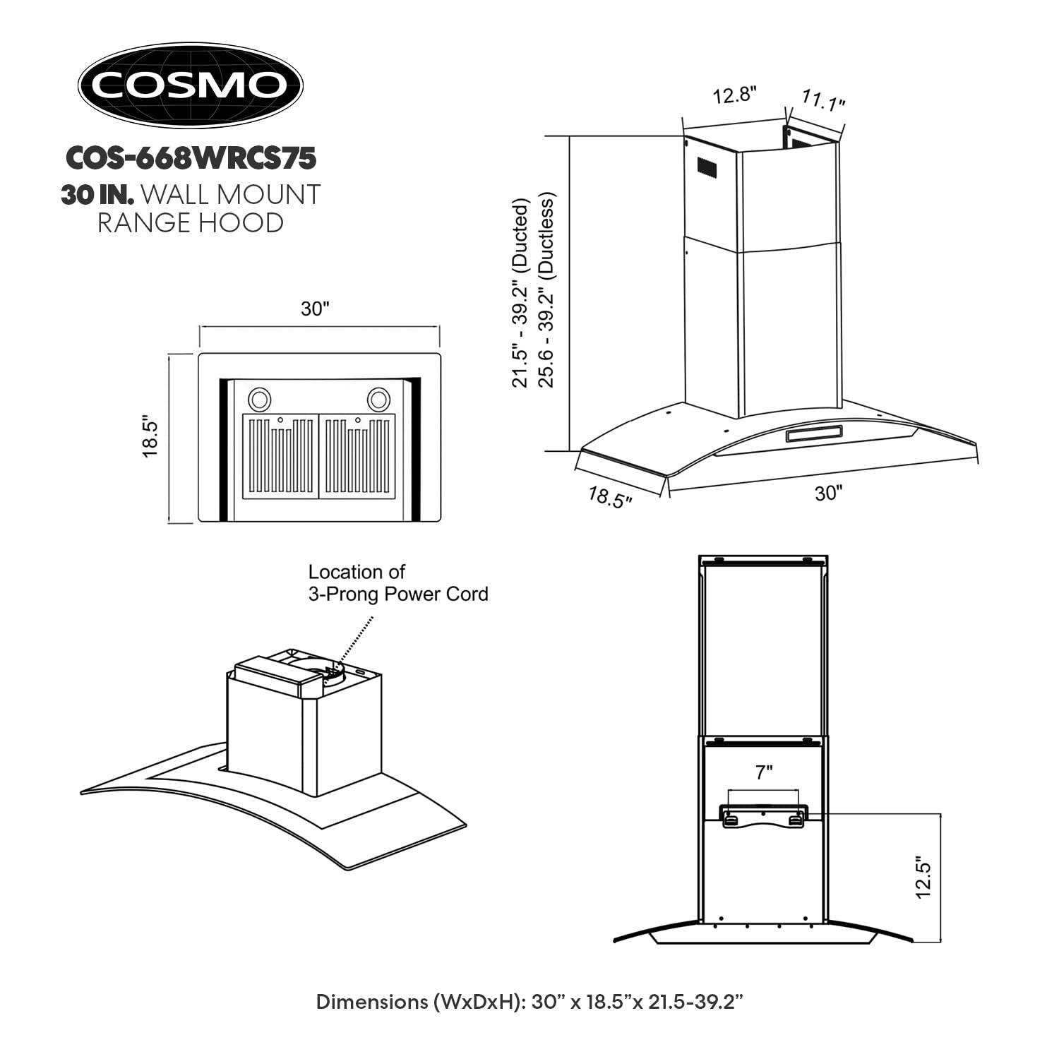 Cosmo 30 in. Ducted Wall Mount Range Hood in Stainless Steel with Touch Controls, LED Lighting and Permanent Filters