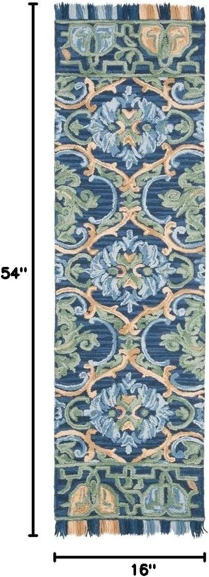 Blossom BLM422 Hand Tufted Area Rug - Navy/Green - 8'9"x11'9" - Safavieh..