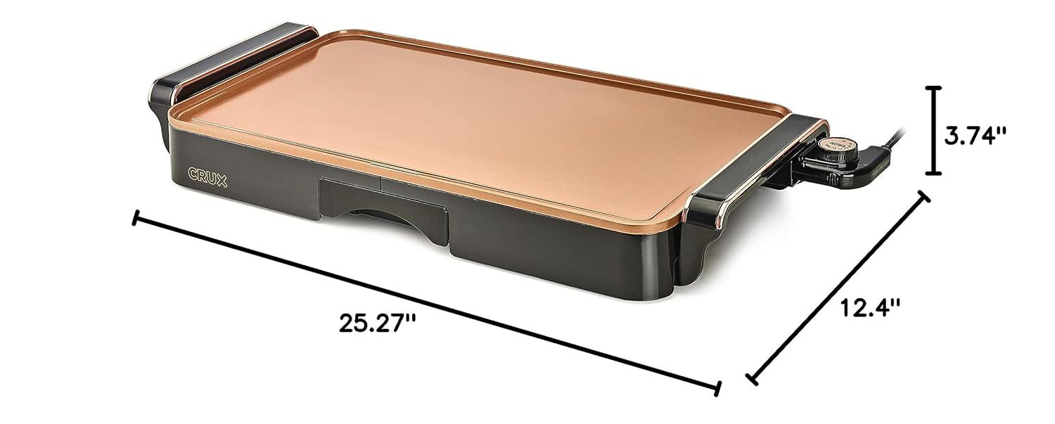 Extra Large Copper Ceramic Electric Griddle with Heat Resistant Handles