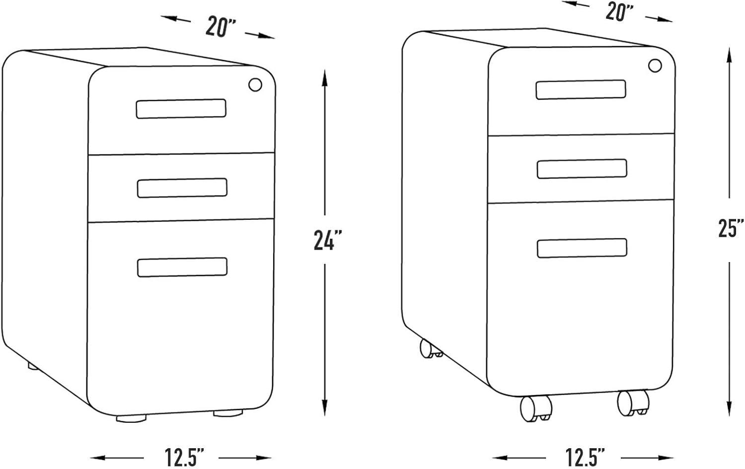 Black Slim 3-Drawer Lockable Mobile File Cabinet