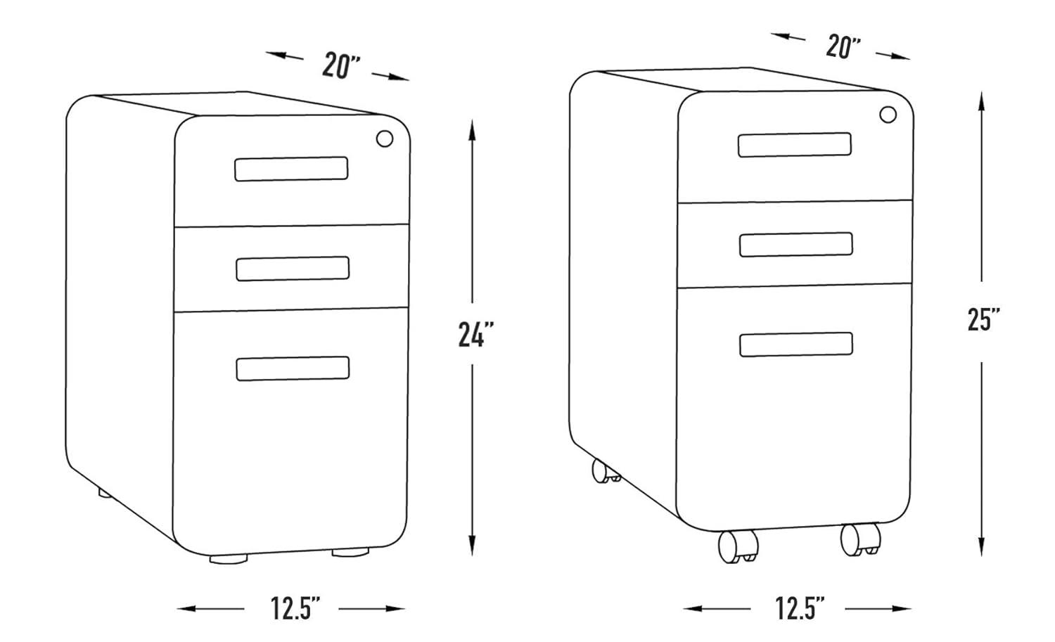Laura Davidson Furniture Stockpile Slim 3-Drawer Mobile File Cabinet with Lock - Under Desk Metal Filing Cabinet, Legal/Letter File Folders, Wheels and Stationary Feet, Pre-Assembled, All Black