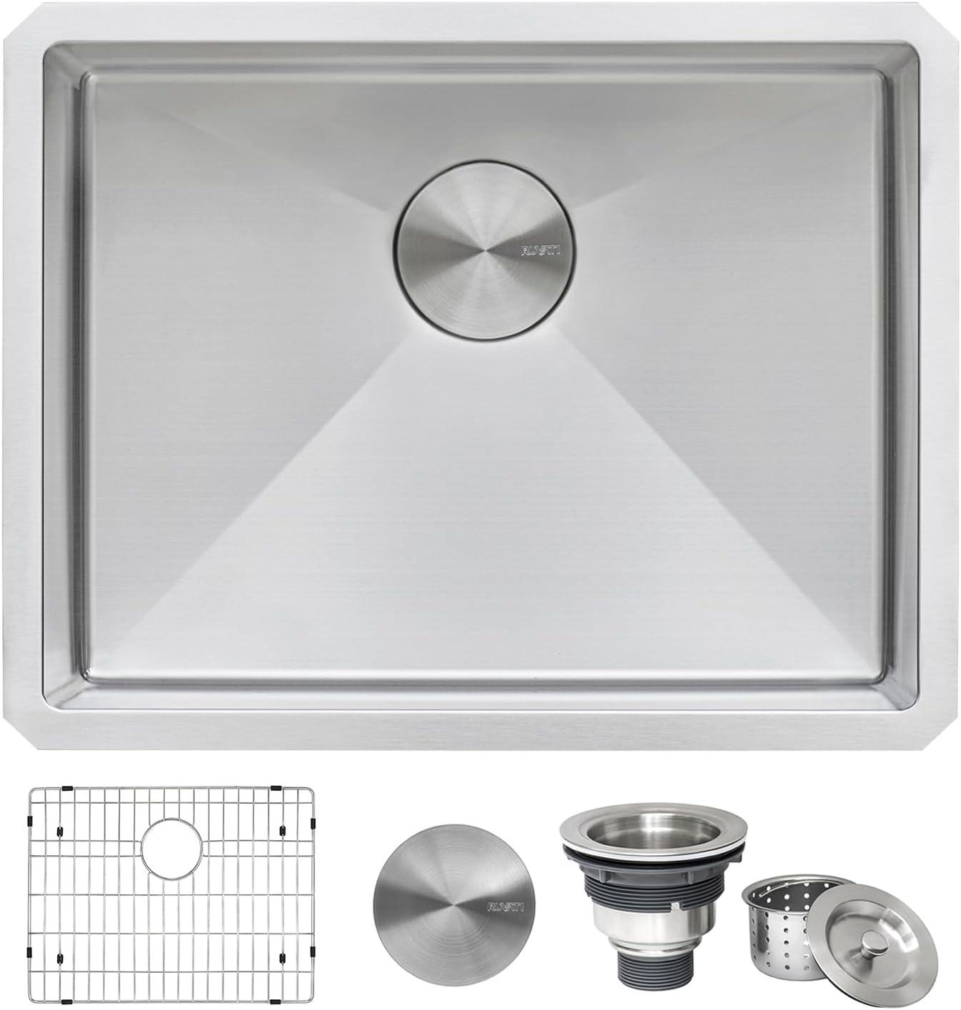 Ruvati 23" x 18" x 12" Deep Laundry Utility Sink Rounded Corners Undermount Stainless Steel