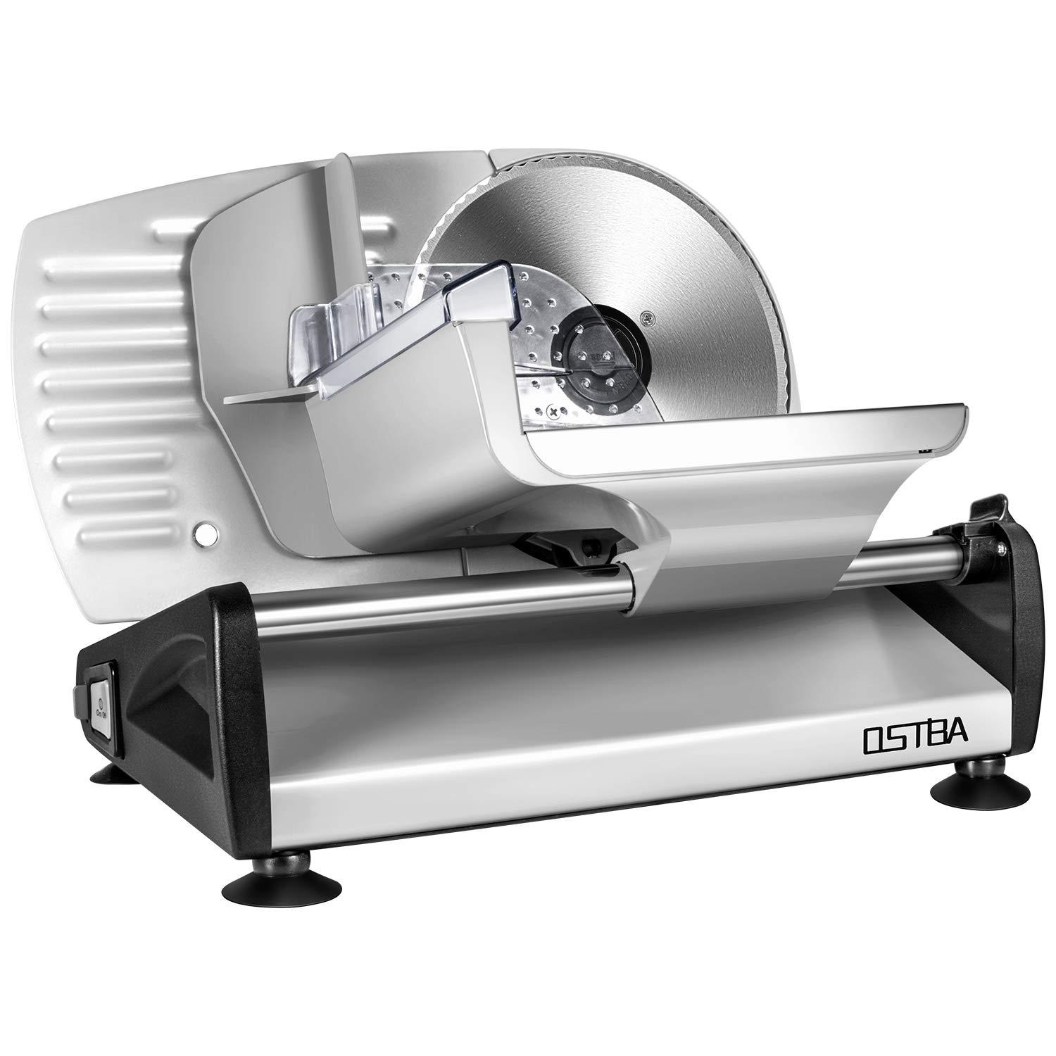 OSTBA Meat Slicer, Electric Deli Food Slicer with Removable Stainless Steel Blades, Adjustable Thickness Meat Slicer for Home Use, Easy to Clean, Ideal for Cold Cuts, Cheese, Bread, Fruit