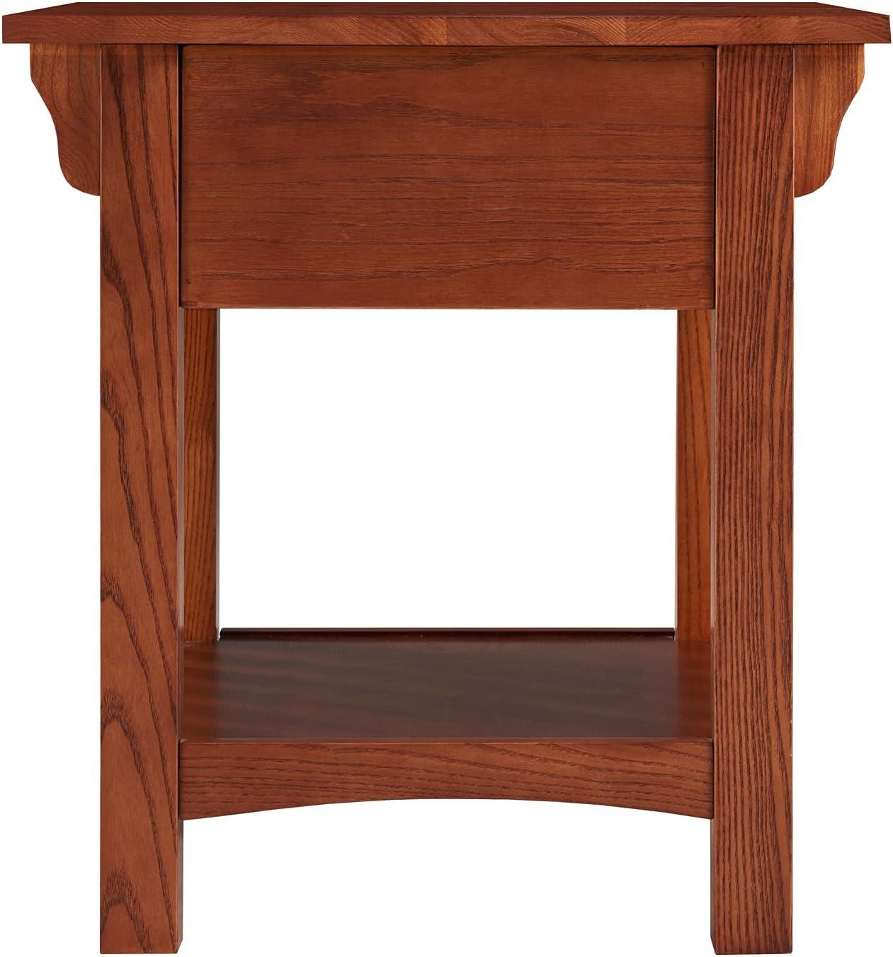 Medium Oak Wood Rectangular End Table with Storage