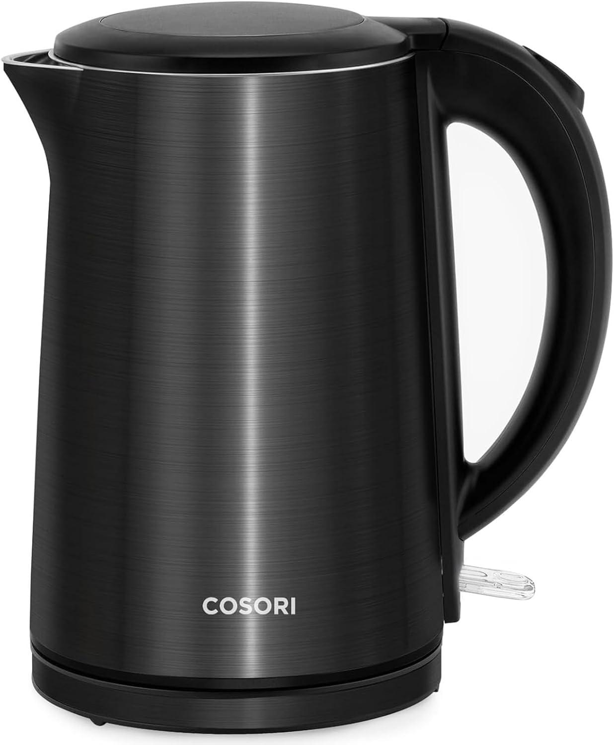 1.5L Black Stainless Steel Electric Kettle with Cool-Touch