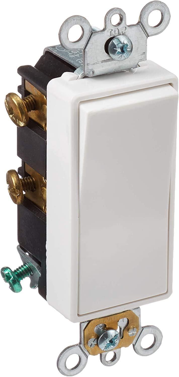 Leviton 5622-2W Rocker Switch Decora Double-Pole 20 Amp 120/277 VAC Self-Grounding Commercial Grade Back and Side Wired - White