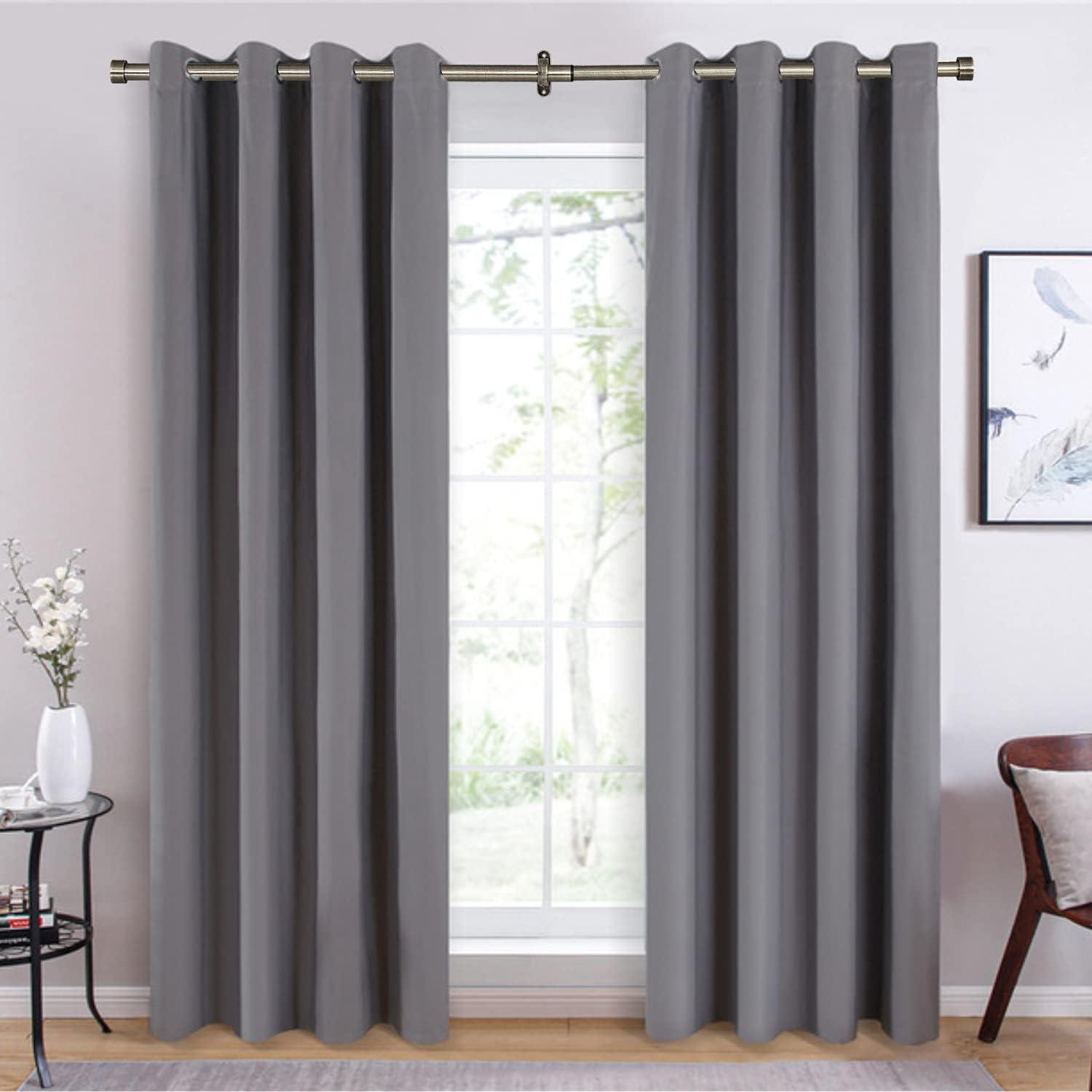 Matte Brushed Grey Adjustable Curtain Rod with Aluminum Brackets