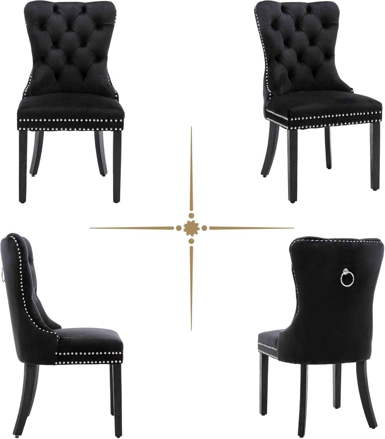 Westice Dining Chairs Set of 2, Button Tufted Velvet Chairs for Kitchen, Mid-Century Armless Chairs with Rivet Trim Metal Pull Ring Large Back Acrylic Legs for Room Dining, Black