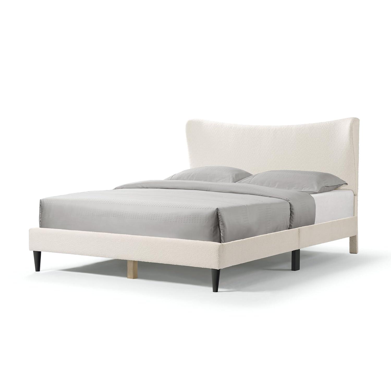 24/7 Shop At Home Queen Heartwild Modern Boucle Upholstered Wingback Platform Bed White