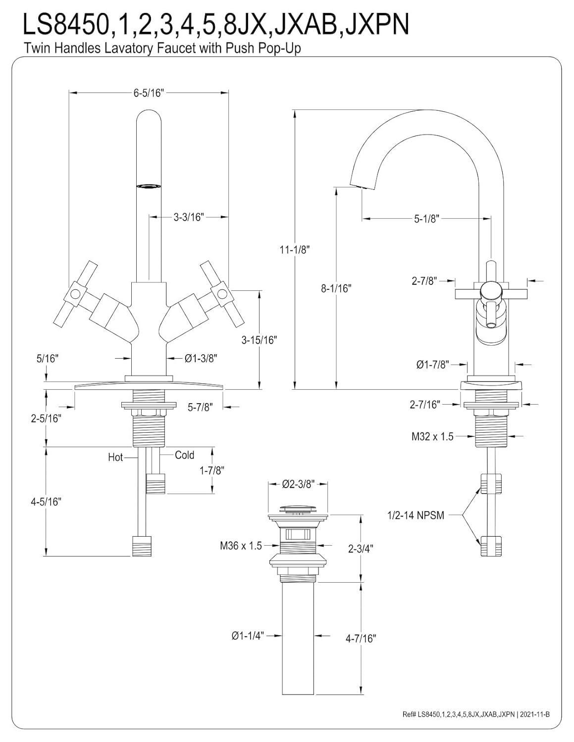 Kingston Brass Concord Two-Handle 1-Hole Deck Mount Bathroom Faucet with Push Pop-Up