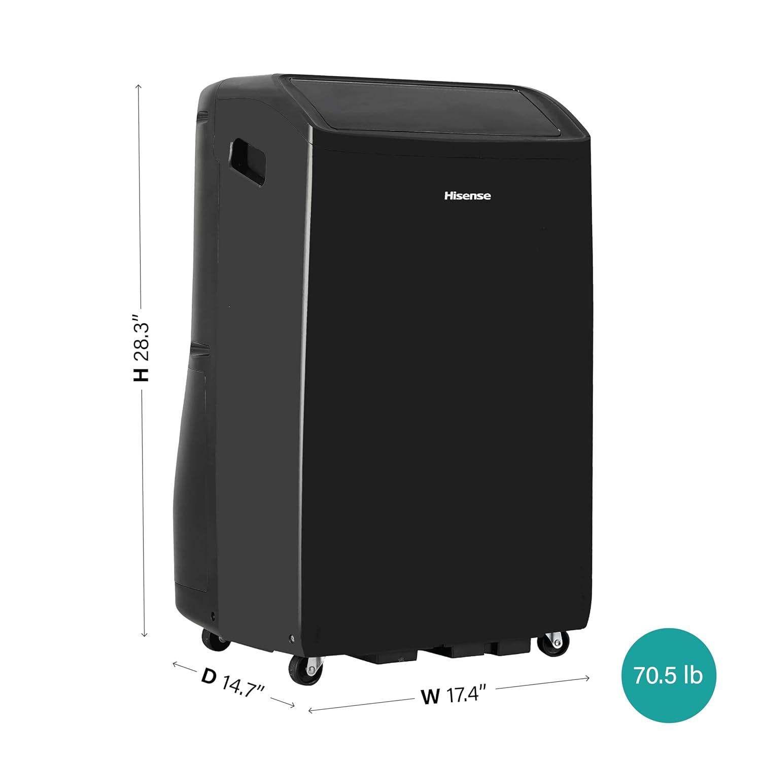 HiSense Hisense 10,000 BTU Smart Portable Inverter Air Conditioner with Quiet, High Efficiency Operation and Wi-fi Controls, AC Unit for Apartment, Living Room, Medium Rooms up to 450 Square Feet in Black