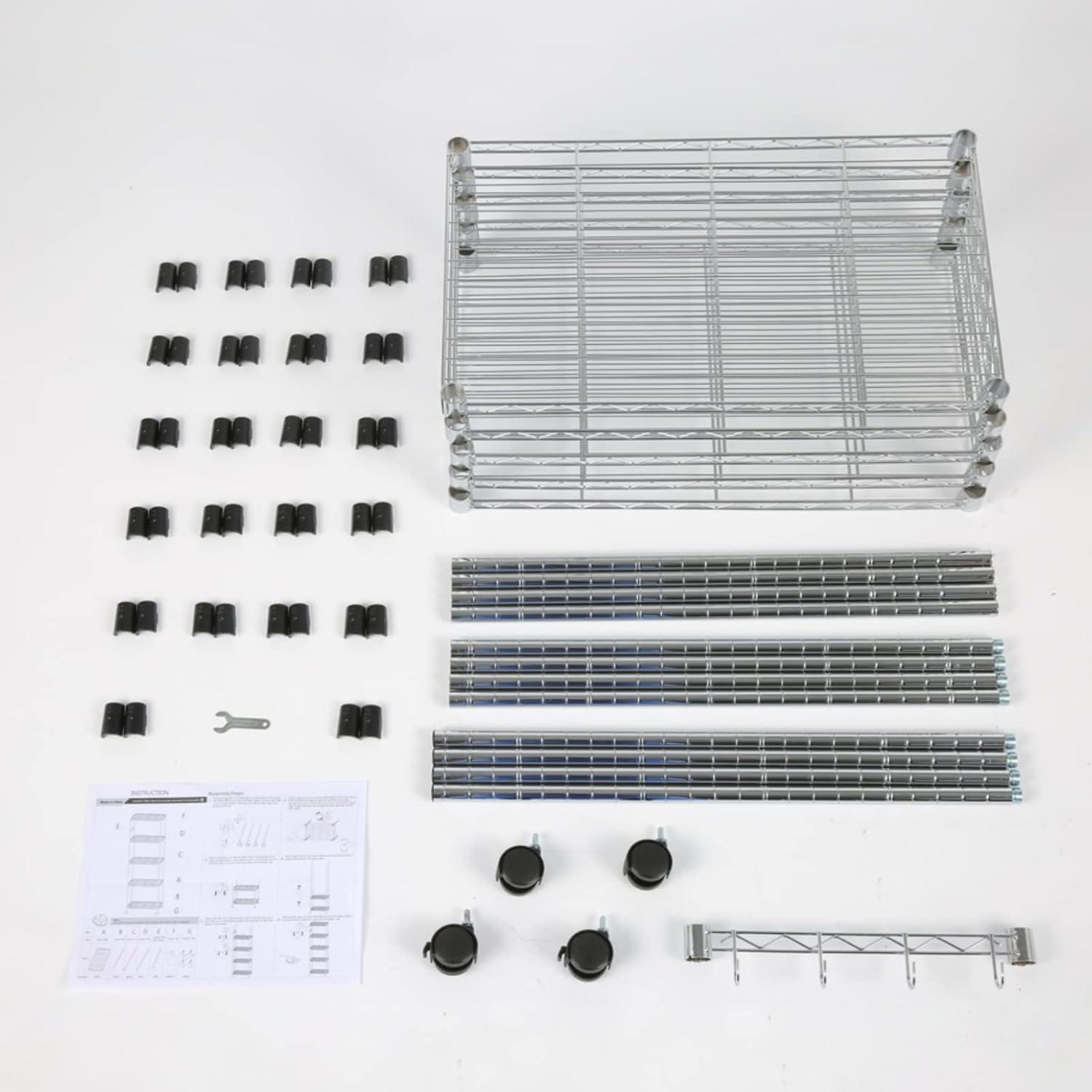 Chrome 5-Tier Adjustable Wire Shelving Unit with Wheels