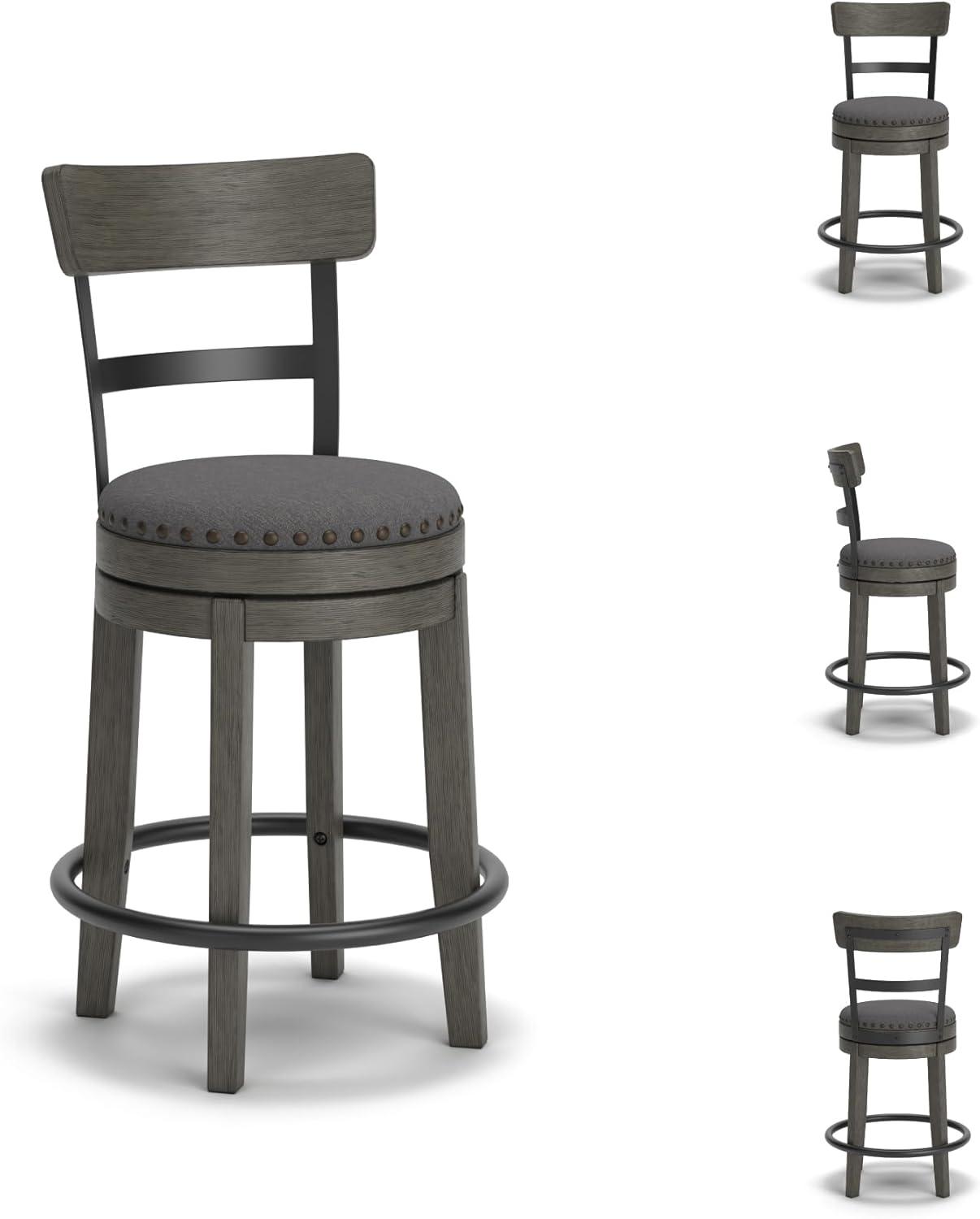 Caitbrook Counter Height Barstool Gray - Signature Design by Ashley: Polyester Upholstery, Nailhead Trim, Swivel Seat