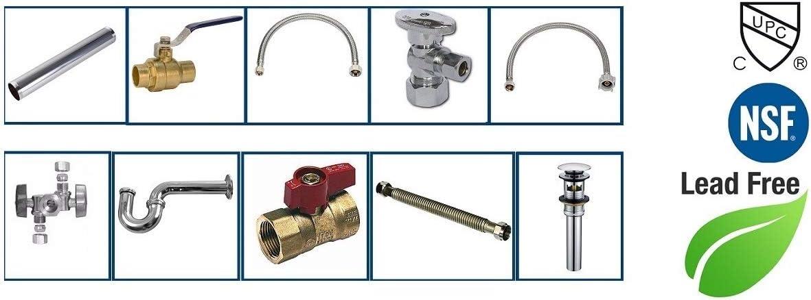 EZ-Fluid Double Handles Chrome LF Brass Angle Stop Valve 1/2" FIP X 3/8" Comp X 3/8" Comp 1/4 Turn Water Shut Off Ball Valve For Water Pipes,For Faucet Toilet Valve ,Dishwasher,Filter-1PCS