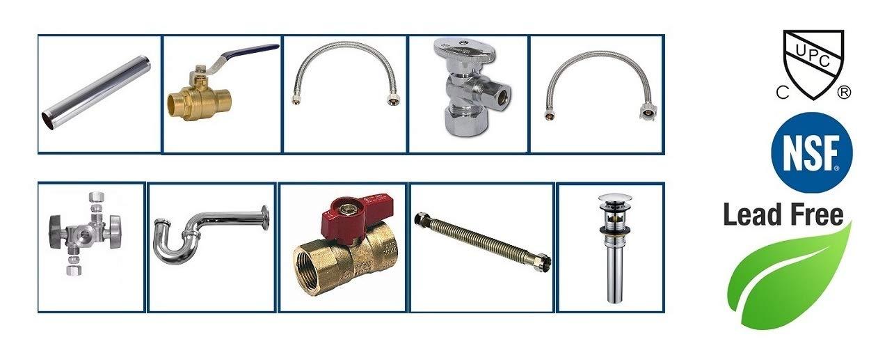 EZ-Fluid Double Handles Chrome LF Brass Angle Stop Valve 1/2" FIP X 3/8" Comp X 3/8" Comp 1/4 Turn Water Shut Off Ball Valve For Water Pipes,For Faucet Toilet Valve ,Dishwasher,Filter-1PCS