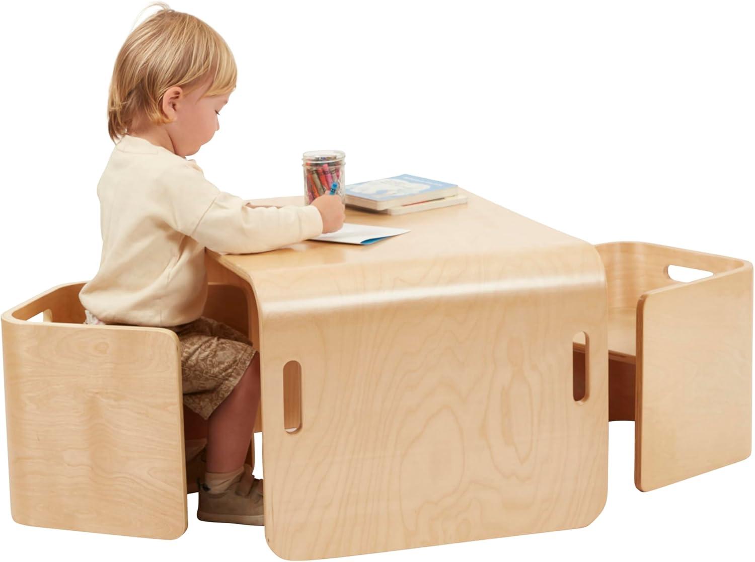 ECR4Kids Bentwood Multipurpose Table and Chair Set, Natural, 3-Piece